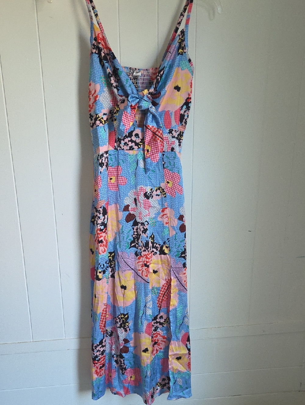 Floral Tie-Front Midi Dress in Light Blue